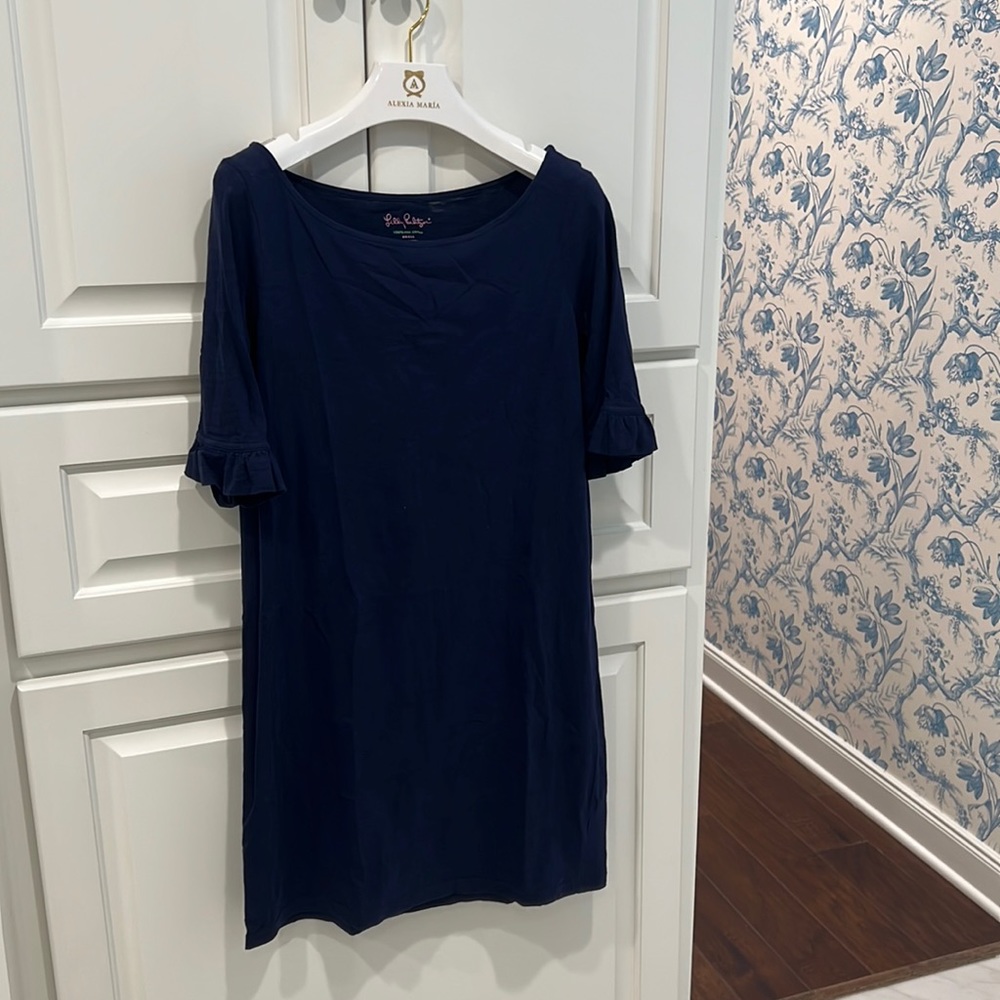 LILLY PULITZER NAVY RUFFLE SLEEVE DRESS